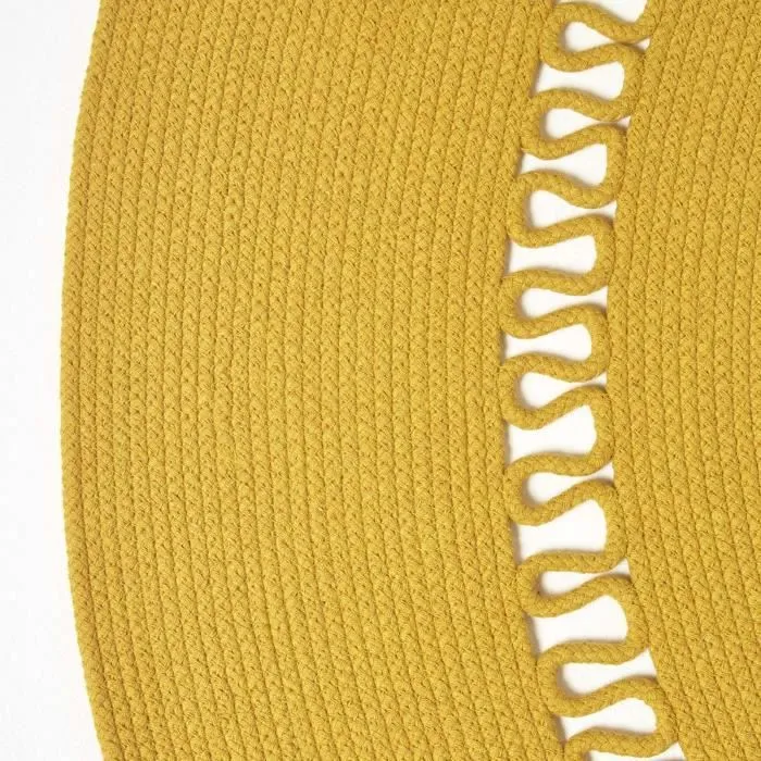 Tapis rond tissé à plat en coton ajouré Jaune Moutarde, 120 cm-2