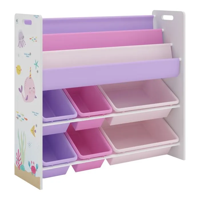 Étagère enfant Rødøy à motif océan 78 x 86 x 27 cm blanc violet rose-1