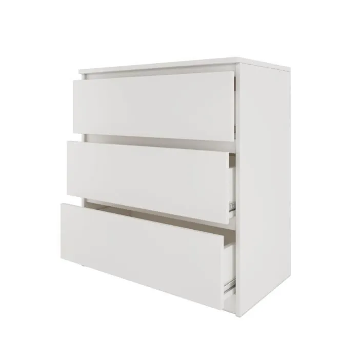 ASTER T3 - Commode 3 tiroirs - Chambre bureau salon - 77x70x40 - Meuble de rangement - Style Scandinave - Blanc-1