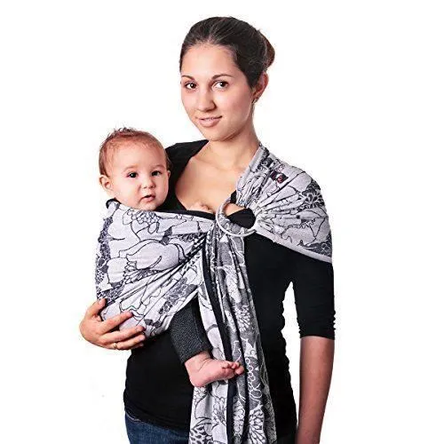 Écharpe de Portage Ring-Sling Hoppediz en Jacquard Florenz - 70% coton, 30% lin-0