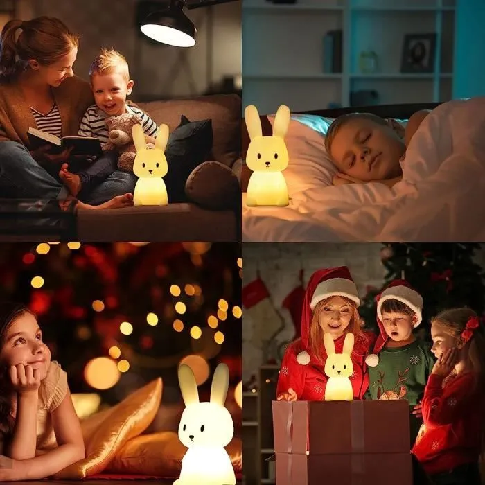 Veilleuse Bebe Bunny Tactile 7 Couleurs de Lumière Fonction Minuterie Lampe de Chevet Pour Chambre D'enfant Cadeau Jouet Veilleuse-2