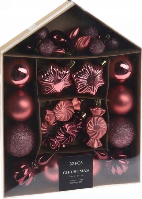 Boule de noel - decoration de sapin Home styling collection Ensemble de boules de différentes formes, 32 pièces.-0