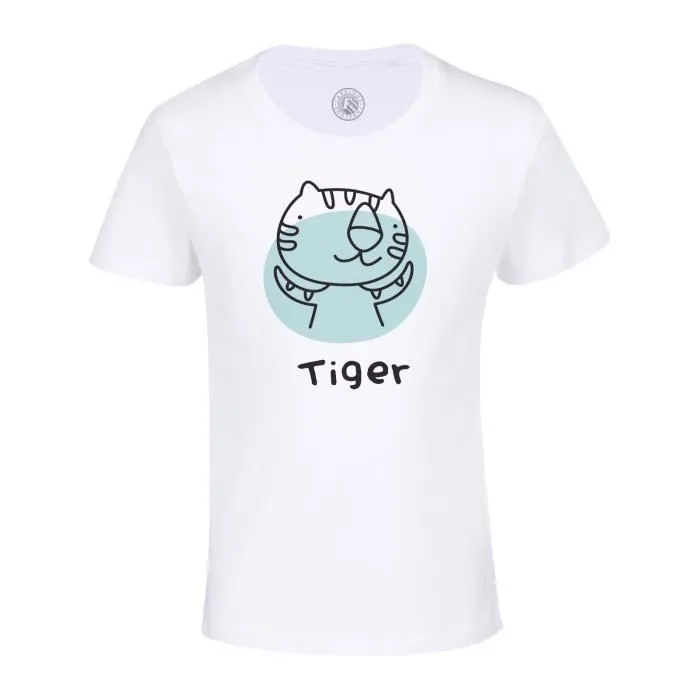 T-shirt Enfant Blanc Tigre Signe Astrologique Chinois Dessin Zodiaque Horoscope Animal Illustration-0