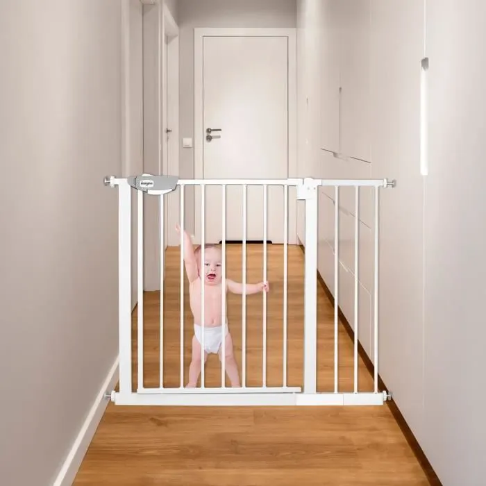 Barrière d'escalier LZQ - Sécurité enfant - Métal - Blanc-0