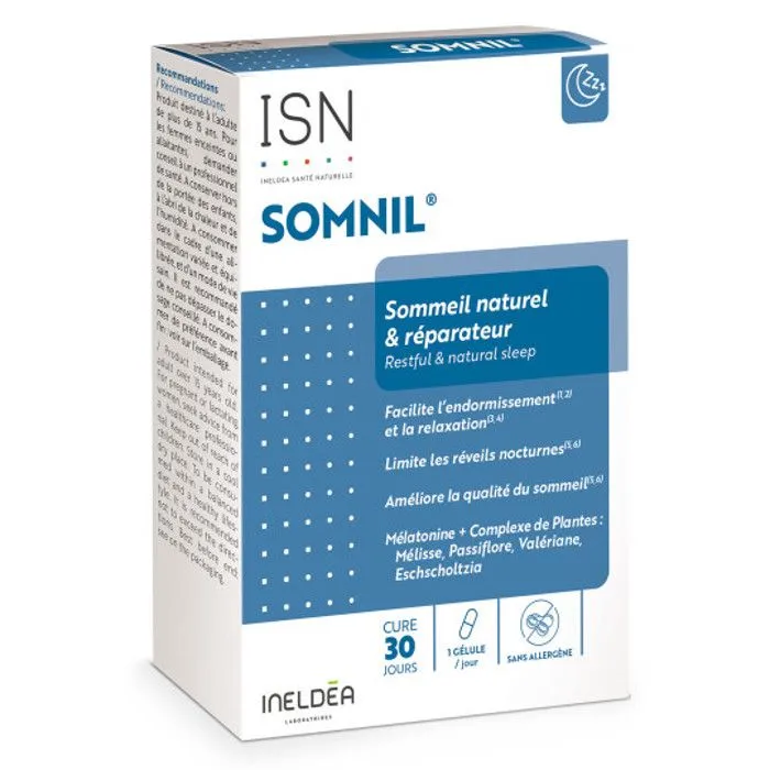 ISN - SOMNIL - Sommeil naturel & réparateur - Mélatonine + Complexe de plantes : Mélisse, Passiflore, Valériane, Eschscholtzia - Cur-0