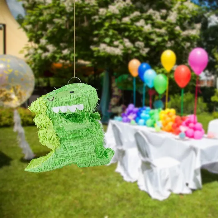 Relaxdays Pinata dinosaure, à suspendre, pour enfants, anniversaire, à remplir, décoration, vert-1