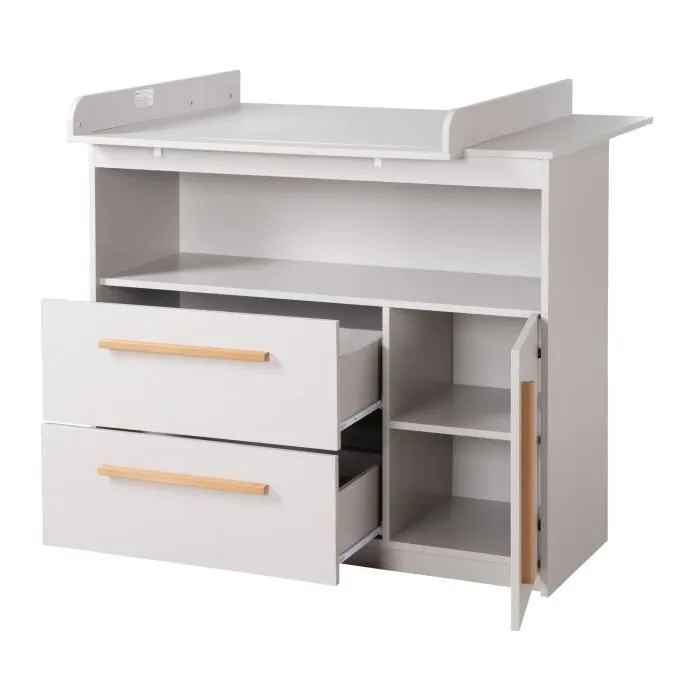 ROBA Commode à Langer Lea - Plan Amovible - Poignées en Bois Massif - Hauteur à Langer 90 cm - Gris Clair-2