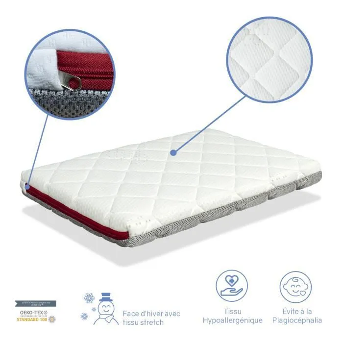 Matelas de Bébé Berceau 80x40 Epaisseur 7 CM MINI CANDY - Déhoussable, lavable, mousse à mémoire de forme et respirant - DORMALIT-1