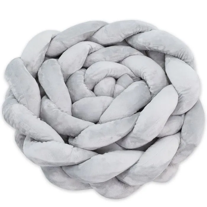 Tour de lit bebe 300 cm - tour de lit tresse bebe fille et les garçon coussin serpent bébé Gris-0