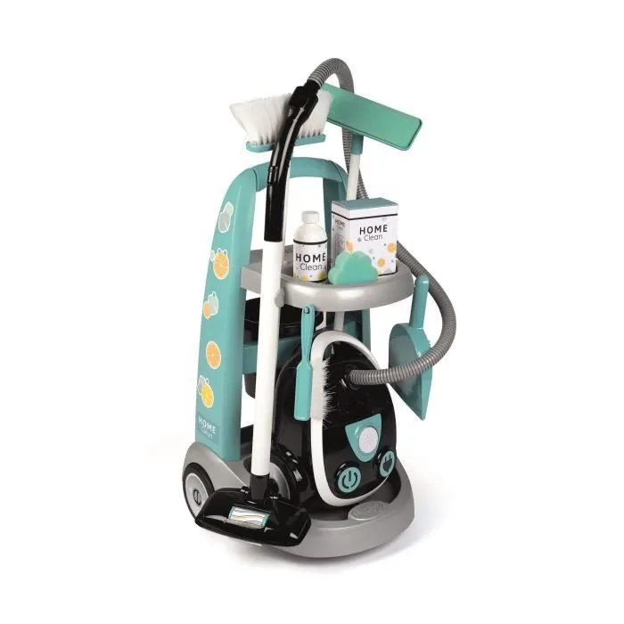 SMOBY - Chariot de ménage + aspirateur électronique avec bruit d'aspiration - 9 Accessoires - Piles Incluses - dès 3 ans-6