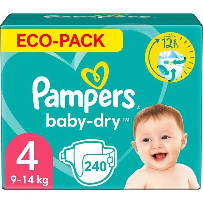 PAMPERS BABY-DRY TAILLE 4 240 COUCHES (9-14 KG)-0