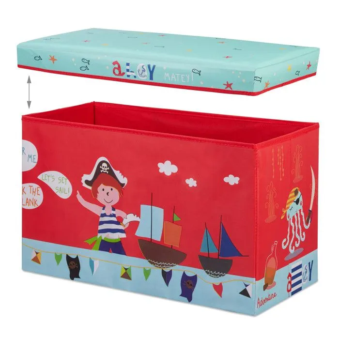 Relaxdays Tabouret Coffre à jouets boîte à jouets couvercle pouf enfant pliable rangement pirate 50L, rouge-5