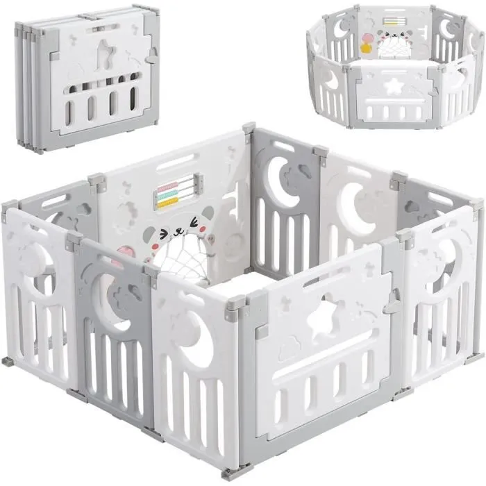 Parc Bébé, Barrière de Sécurité Portail Parc L, Parc Bébé en Plastique Ecologiques, Adapté aux Enfants de 0 à 6 Ans (10 Panneaux)-0