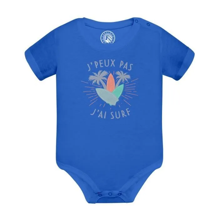 Body Bébé Manche Courte Bleu J'Peux Pas J'ai Surf Mer Sport Planche Vague-0