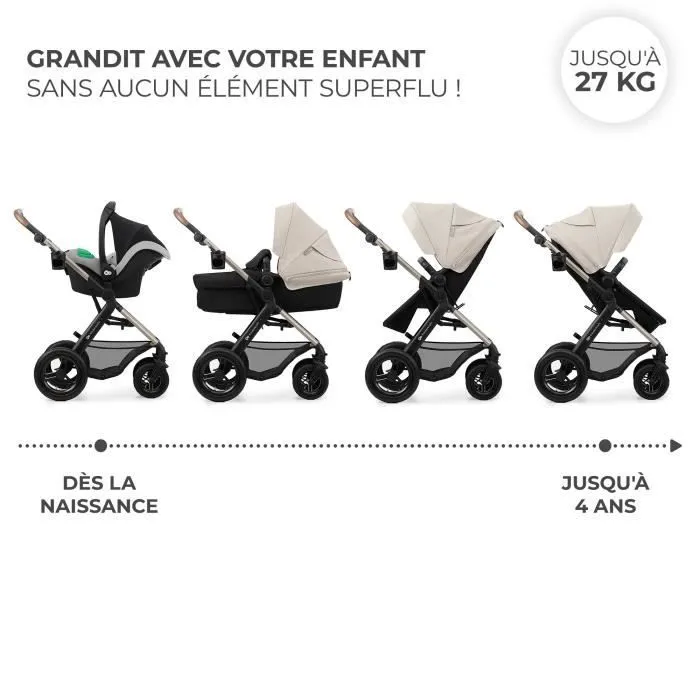 Poussette 3 en 1 Combinée - KINDERKRAFT MOOV2 - avec Siège auto I-size - Système de voyage - Accessoires inclus - Gris-2