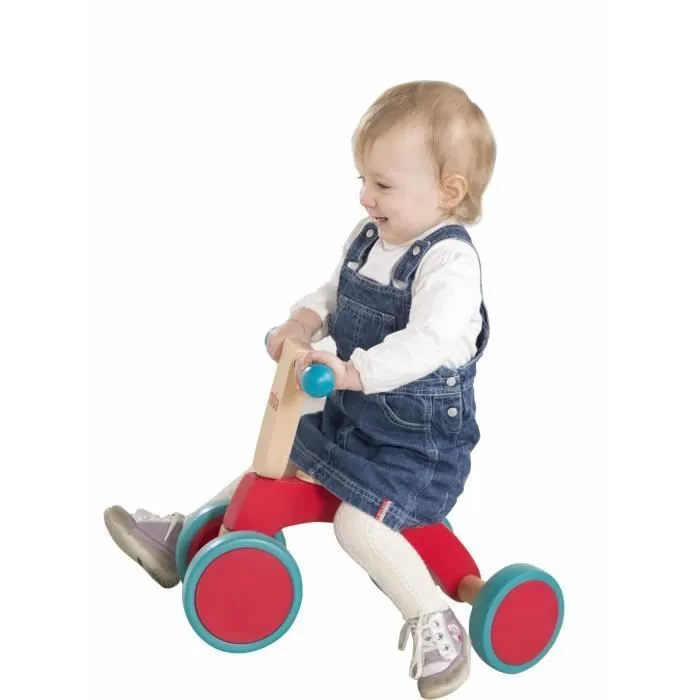 Draisienne sans Pédale ROBA pour Enfants de 1 à 3 Ans - Vélo en Bois à 4 Roues Caoutchoutées - Rouge et Vert-1