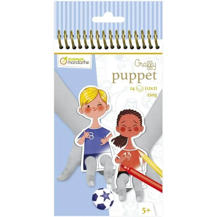 Carnet de 24 marionnettes à doigt à colorier Graffy puppets - Football-0