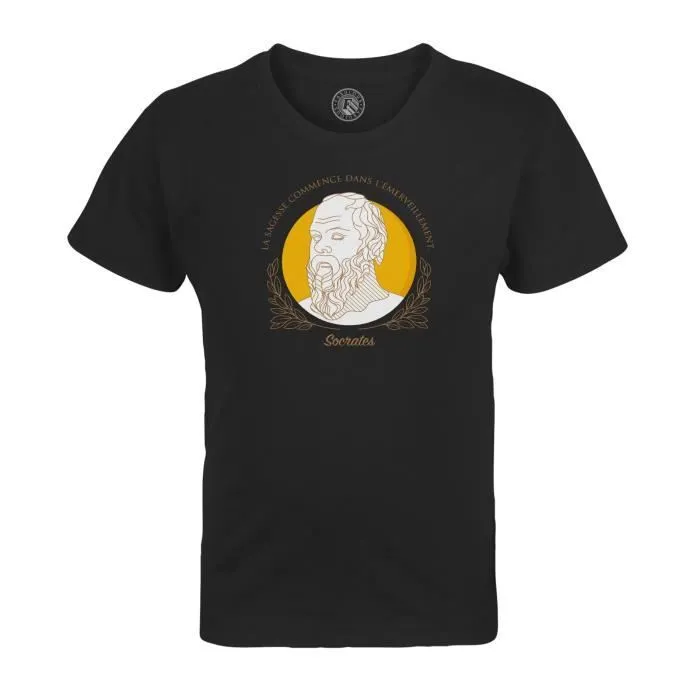 T-shirt Enfant Noir La Sagesse Commence Dans L'émerveillement Socrates Citation Philosophie-0