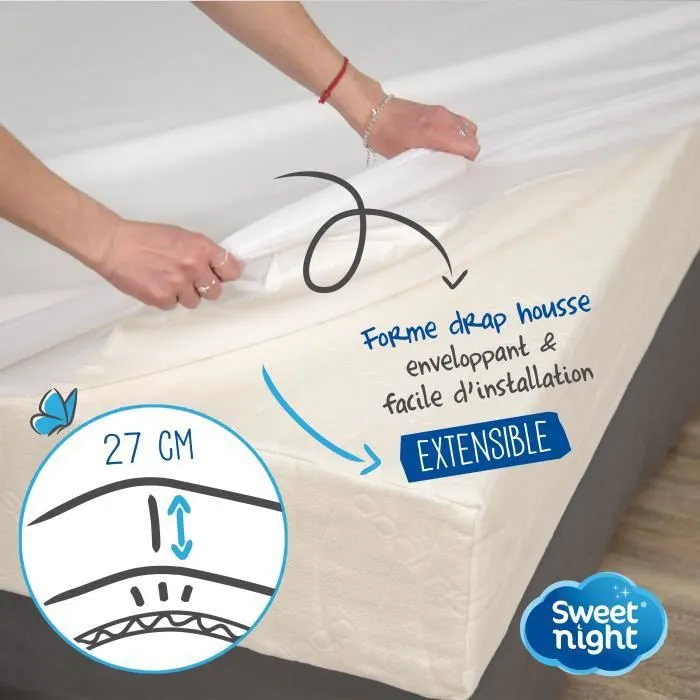 Protège Matelas - SWEET NIGHT - Linge Propre - 160x200 cm - Molleton 100% Coton - Absorbant-3