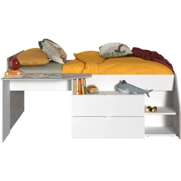 Lit combiné enfant contemporain PARISOT KIM - gris loft et blanc - l 90 x L 190 ou 200 cm-3