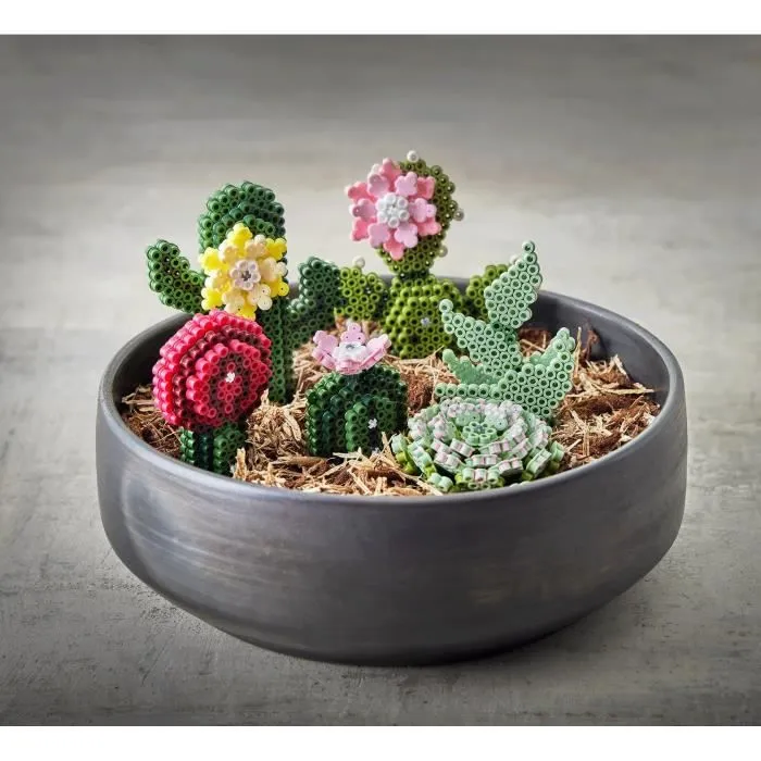 Kit Hama Art Cactus et Succulentes - Kit perle à repasser et plaque - Fleur - Opaque - Blanc-0