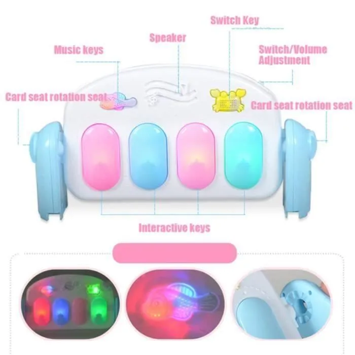 Tapis Musical d'Éveil et d'Activité Piano pour Bébé Aire de Jeu dès la Naissance Rose-2