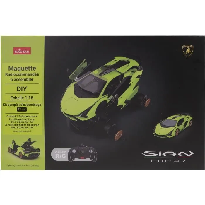 Voiture Télécommandée - TURBO CHALLENGE - Lamborghini Sian - 1/18 - Vert - 85 pièces à monter-1
