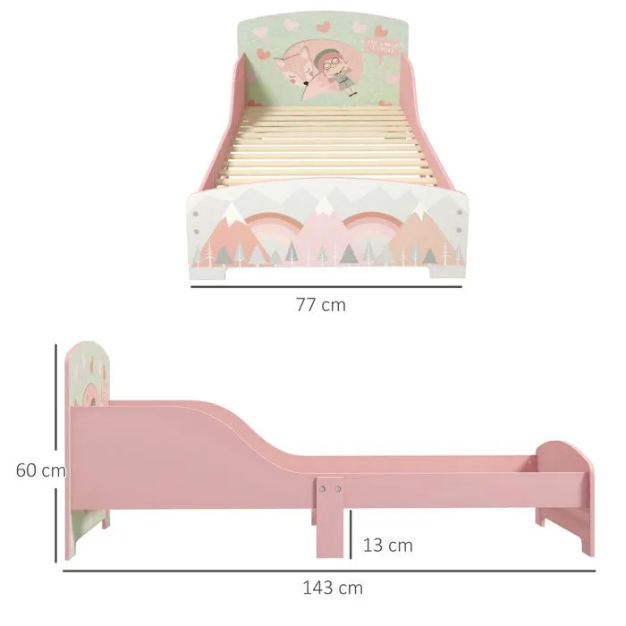 Lit pour enfant ZONEKIZ 3-6 ans avec barrières de sécurité et motifs dim. 77 x 143 x 60 cm sommier à lattes inclus - rose-3