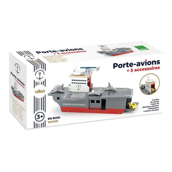 Porte-avions en bois + 5 accessoires - Marine nationale - l 54 x H 24 x P 29 cm-2