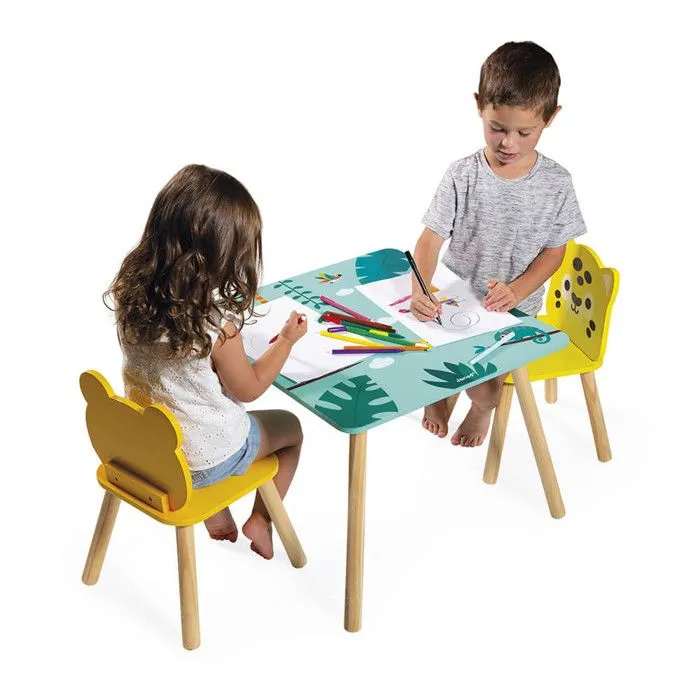 Table tropicale en bois JANOD - 1 table et 2 chaises - Décoration chambre d'enfant - Dès 3 ans-1