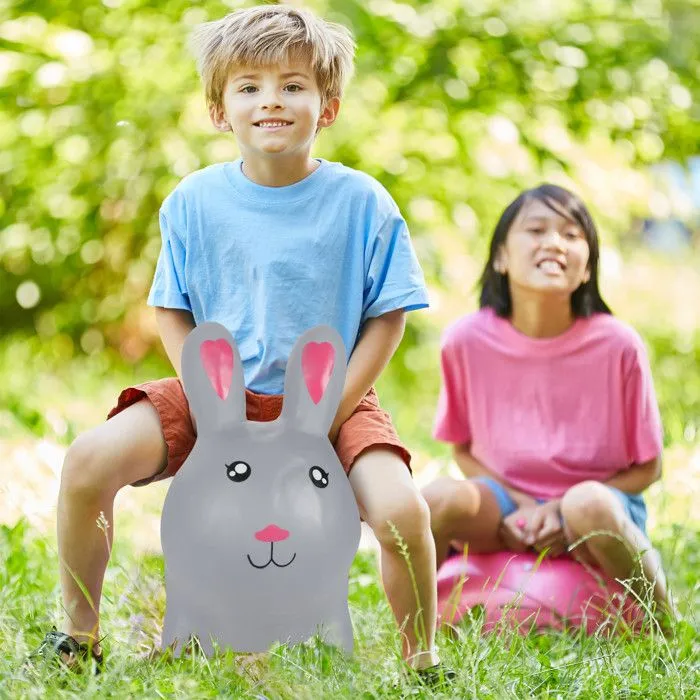 Relaxdays Animal sauteur, jouet en forme de lapin, pompe à air incluse, charge max. 50 kg, sans BPA, pour enfants, gris-2