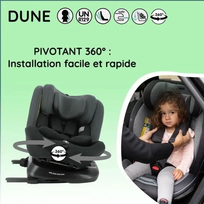 NANIA Siège auto isofix DUNE, Groupe 0/1/2/3, de 0 à 10 ans, 0-36 kg, 40-150 cm, R 129 – Têtière réglable - Inclinable - Pivotant --6