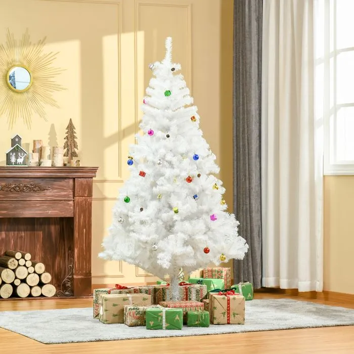 HOMCOM Sapin Arbre de Noël Artificiel Blanc 180 cm 930 Branches avec Nombreux Accessoires variés-1