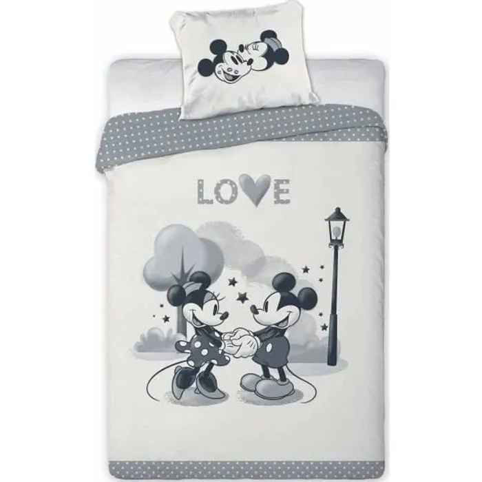 Parure de lit - Disney - Mickey et Minnie - 140x200 cm - Housse réversible - 100% Polyester-0