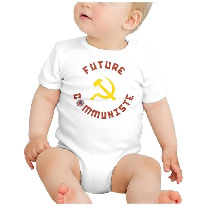 Body Bébé Manche Courte Blanc Futur Communiste Politique Humour Avenir-1
