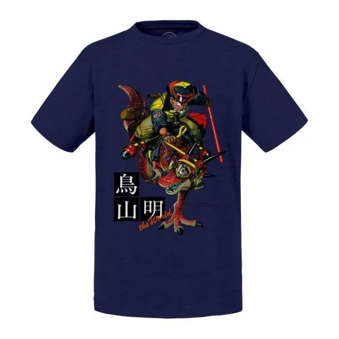 T-shirt Enfant Bleu Sangoku Goku Original Dinosaure Baton Magique Kinto Dragon Ball Manga-0