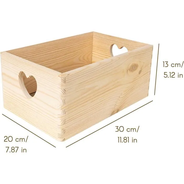 Creative Deco Boite Rangement en Bois - 30 x 20 x 14 cm (+/- 1 cm) - Non Peint - avec Couvercle - Boite en Bois - Boîte Caisse Malle-3
