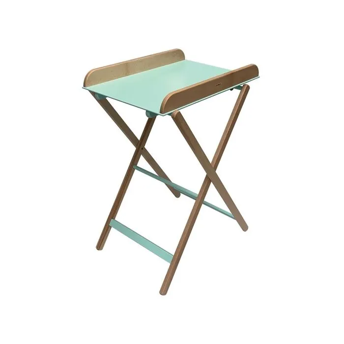 Table à langer en bois Jade bicolore vert menthe - Combelle - Pliante - 2 hauteurs de réglage-1
