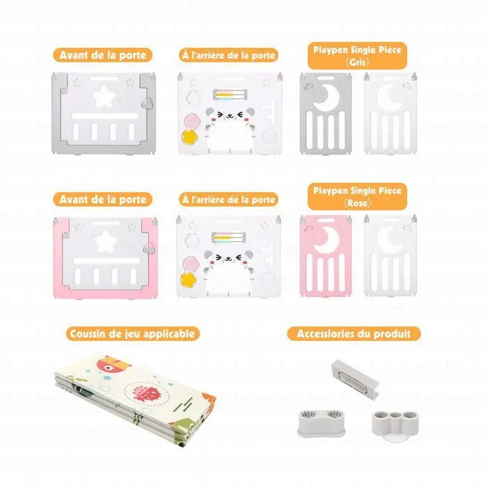 Parc Bébé Plastique Pliant 12+2 Panneaux d’Activité et Porte Barrière Sécurité Enfant Protection Intérieur Gris-2
