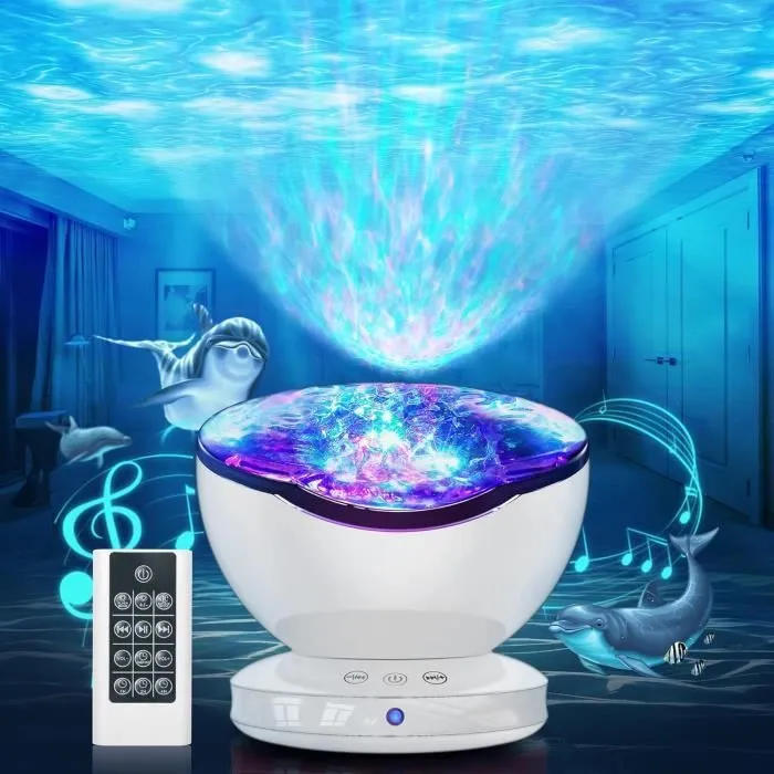 ARTINABS Lampe Projecteur LED Simulation des Vagues Océan,Veilleuse Enfant avec 8 Modes de Couleurs 6 Sons de Musique Télécommand-0