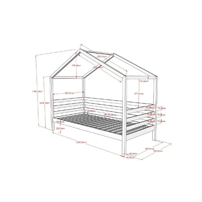 Lit cabane avec gigogne 90x200-2