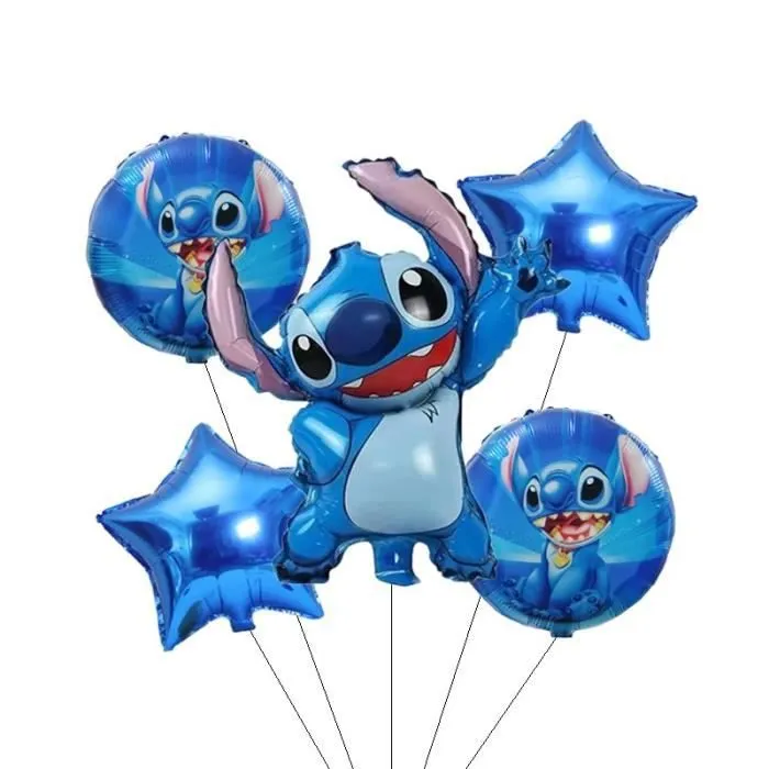 lot ballon stitch anniversaire 5pcs/lot hélium fete enfant bleu lilo film d'aluminium dessin animé evenement-0