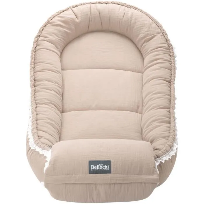 Bellochi Reducteur de Lit Bebe Cale Bebe pour Lit Cocon Bebe - Coton et Velours 90x60cm - Nid de Bebe - Cuddly Muslin Beige-2
