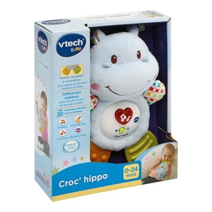 VTECH BABY - Hochet Croc'Hippo - Peluche Texturée Bleue-2