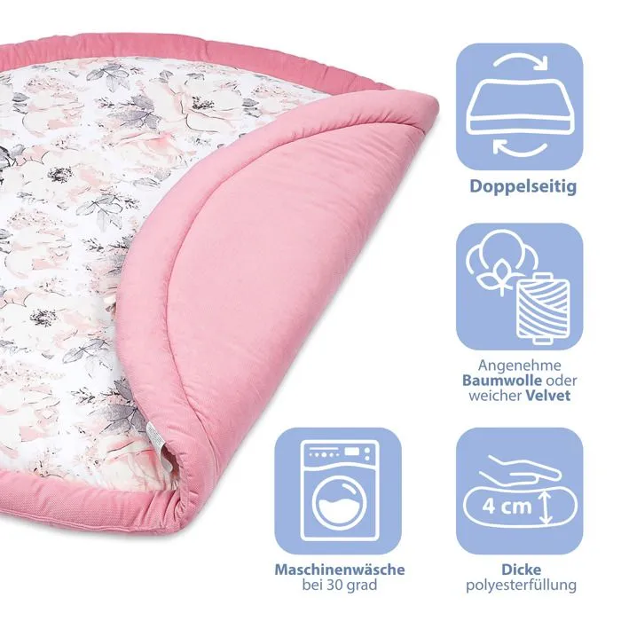 Coussin de sol enfants à volants 100 cm - matelas de sol coin cosy chambre d'enfant rond rampant couverture pour bébé Rose-2