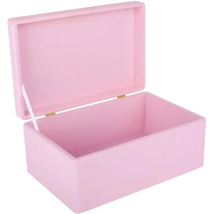 Creative Deco Grande Boite de Rangement en Bois à Décorer Rose | 30x20x14 cm | Naturel avec Couvercle | Boîte Caisse Malle Outil-0