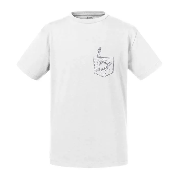 T-shirt Enfant Blanc Poche Surprise Fusée Spatial Planète Jupiter Dessin-0