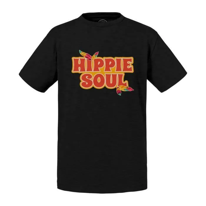 T-shirt Enfant Noir Hippie Soul 70's Musique Plumes Baba Cool-0