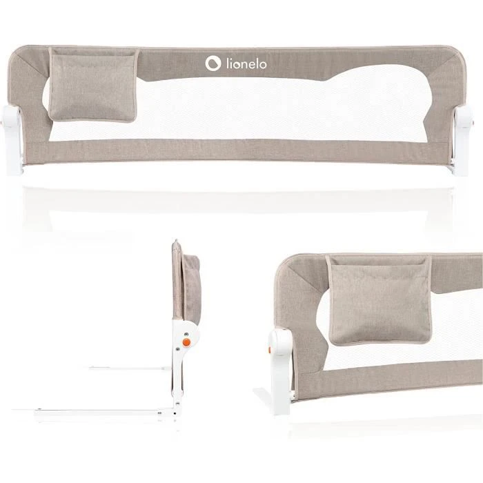 LIONELO Barrière de lit bébé Eva protection anti-chute 150cm filet aéré pliable - Beige-0
