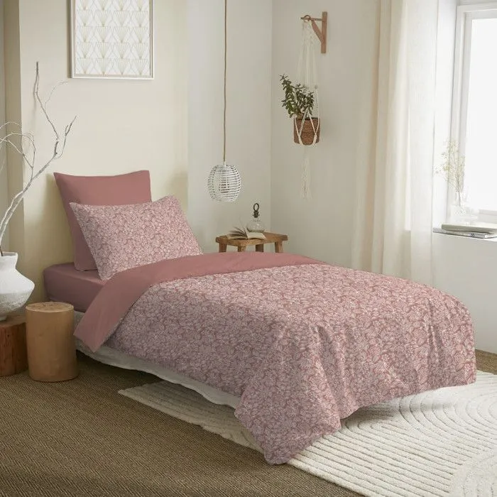 Pack complet housse de couette - Céleste pêche - 140 x 200 cm - 100% coton - Réversible - 4 pièces-0